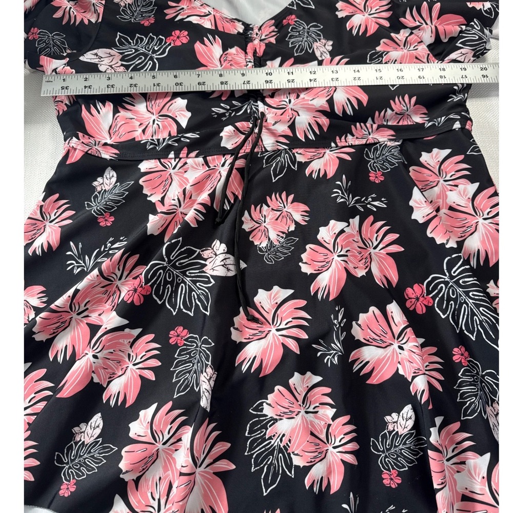 Unbranded Tropical Floral Swim Shirt Top Pink Black 4XL Short Sleeve Swim Dress - Picture 4 of 7